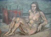Alleinseglerin,1986, Öl, 71,7x98,2 cm