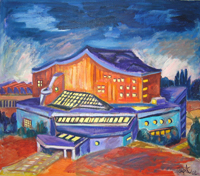 Und abends ins Konzert, 2002 Mischtechnik, 70 x 80 cm