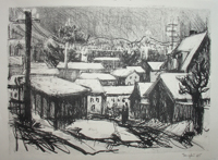 Winterlandschaft, 1965 Lithografie, S/W, 21,3x41 cm